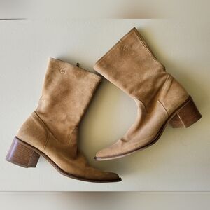 Bronx Suede Ankle Boots – Tan Stacked Heel